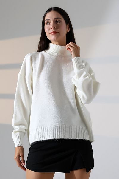 ALCHON Turtleneck Long Sleeve Single Color Soft Textured Basic Plain Winter Knitwear Sweater