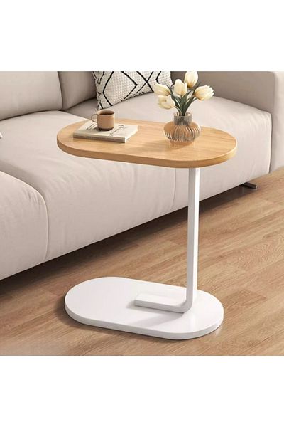 Türkiye Modern C-Shaped Rectangle Wooden Side Table with Simple Light Design Iron Coffee Table for Living Ro