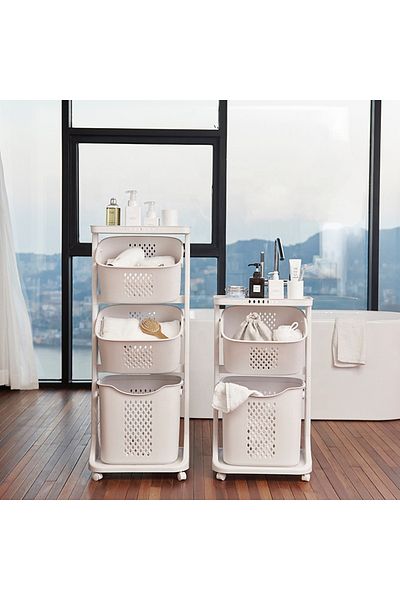 Türkiye Slim Vertical Laundry Sorter Hamper with Wheels & Storage Shelf Plastic Rolling Basket for Kitchen &