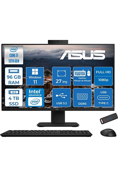 ASUS V470VAK I7-13620H 96GB Ddr5 4tb SSD 27'' Fhd 100Hz 300NITS W11PRO Siyah ASI716512B0DP40 +ZETTAUSB