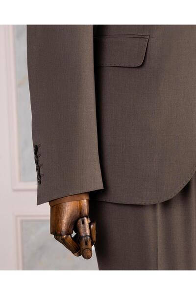 TerziAdemAltun İtalyan stil slim fit ceket yelek pantolon takım elbise kahverengi T14144