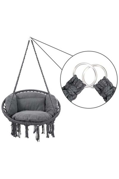 DETEX Cotton hanging swing with 2 cushions, capacity up to 150 kg, steel frame, 80 x 60 x 140 cm, gray