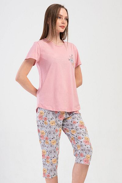 VİENETTA Women's Short Sleeve Capri Pajama Set, 409060