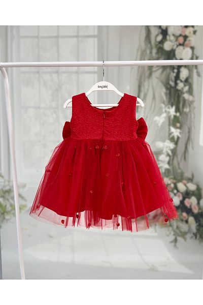 Bertuğ Bebek Brocade Yellow Dream Tulle Rose Detailed Bow Evening Dress