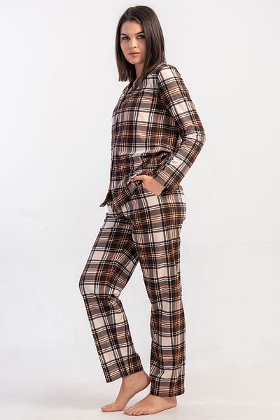 VİENETTA Women's Cotton Collar All Button Long Sleeve Pajamas Suit , 503093