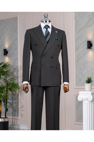 TerziAdemAltun Italian Style Slim Fit Double Breasted Jacket Pants Suit Khaki T14406