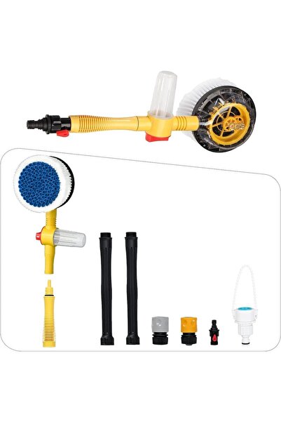 OEM Perie rotativă auto, 2 în 1, cu recipient de spumă, jet de apă, mâner extensibil, conexiune furtun, galben