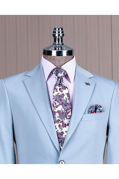 TerziAdemAltun Italian Style Slim Fit Mono Lapel Jacket Pants Suit Blue T14238