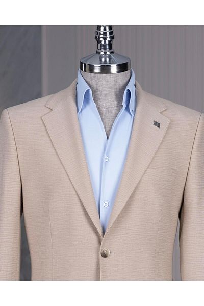 TerziAdemAltun Italian Style Slim Fit Mono Lapel Jacket Pants Suit Beige T14471