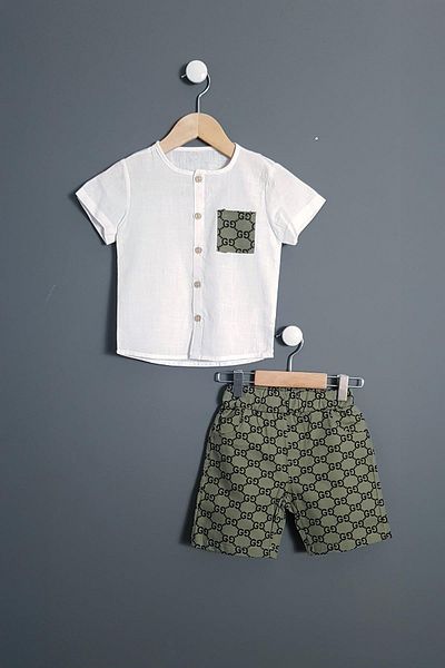 Trend Baby Kids Boys' Muslin Shirt Shorts 2-Piece Set Gg Design Green 2-3-4-5 Years Old Options