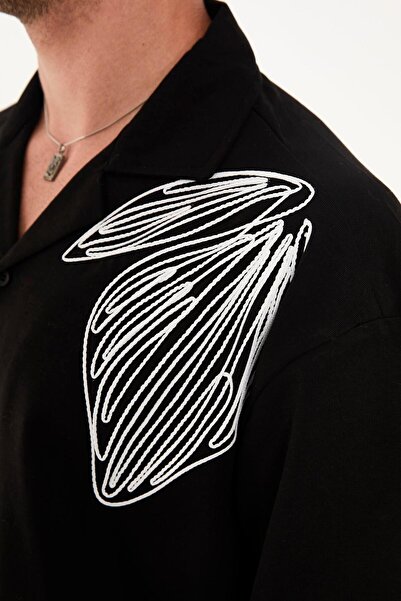 Rocqerx R-6094 Πουκάμισο με κοντό μανίκι με λεπτομέρεια κέντημα με γιακά