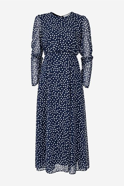 birizmoda Chiffon Polka Dot Midi Dress - Navy Blue