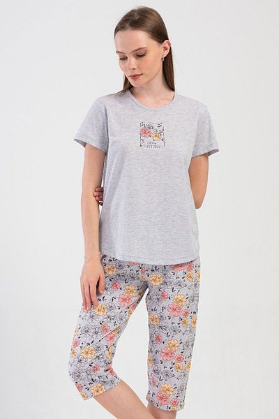 VİENETTA Women's Short Sleeve Capri Pajama Set, 408187