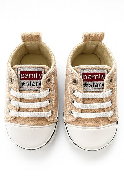 mini mia Cotton Canvas First Step Baby Shoes - Lace-Up, Unisex, Comfortable Sole