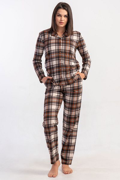 VİENETTA Women's Cotton Collar All Button Long Sleeve Pajamas Suit , 503093