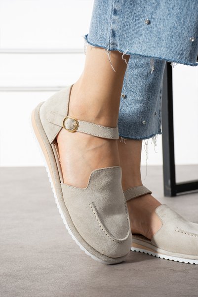 a ayak&kabım official Genuine Suede Ultra Light Belt Detailed Buckle Women's Moccasin – Comfortable and Stylish Casual Shoes