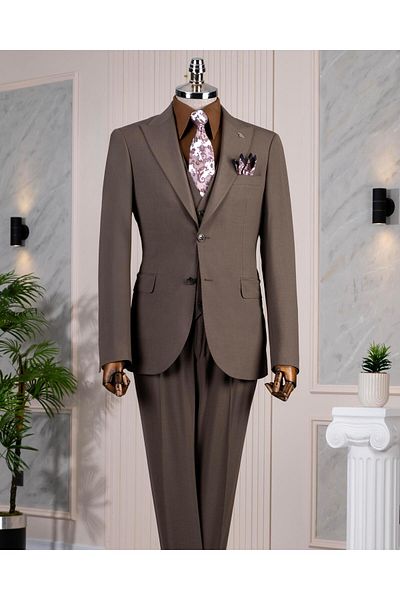TerziAdemAltun Italian Style Slim Fit Jacket Vest Pants Suit Brown T14144