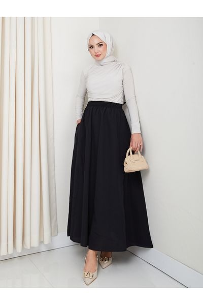 FERHEL 6 Piece Flared Hijab Skirt with Pockets and Elastic Waist