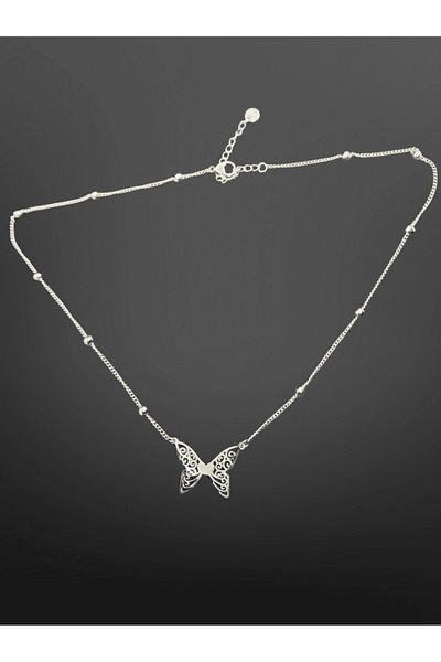 FM Silver Color Butterfly Model 316L Steel Elegant Bead Detailed Necklace
