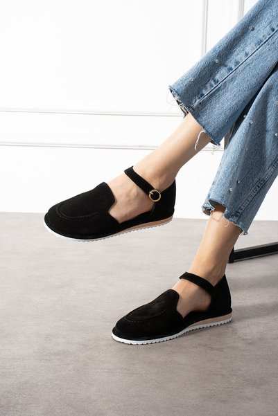 a ayak&kabım official Genuine Suede Ultra Light Belt Detailed Buckle Women's Moccasin – Comfortable and Stylish Casual Shoes