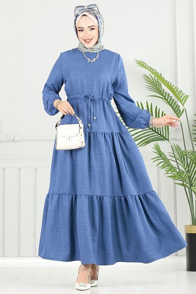 ModaMerve Sofia Dress with Tunnel on the Waist 025Mr1077-M Indigo