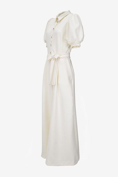 birizmoda Women's Balloon Sleeve Button Detailed Belted Jumpsuit - Cream