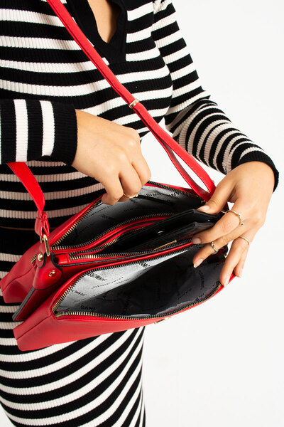 Sanmorris 1329 Women's 4 Compartment Faux Leather Adjustable Crossbody Bag