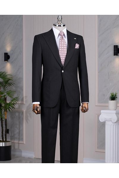 TerziAdemAltun Italian Style Slim Fit Bag Pocket Jacket Pants Suit Black T14298
