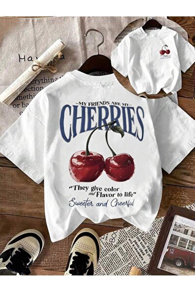 MOONBULL Kadın Kiraz Cherries Sırt Baskılı Oversize T-shirt