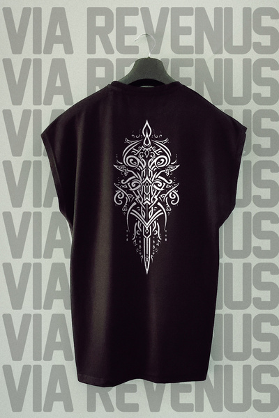 Vordevia Tricou sport cu mâneci zero cu imprimeu tribal pe spate