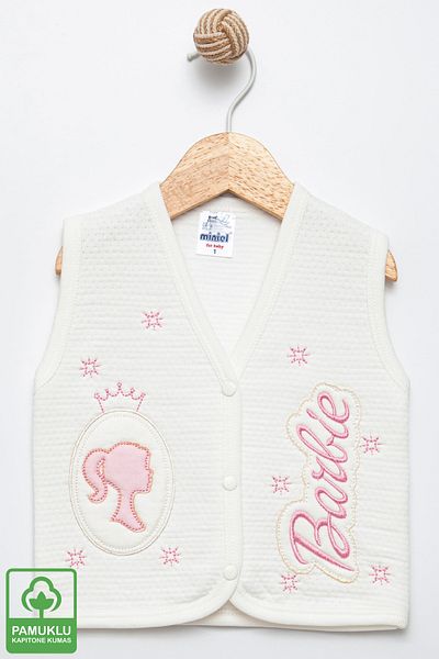 Miniel Baby Girl Brb Baby Embroidered Organic Cotton 6-18 Months Quilted Baby Vest