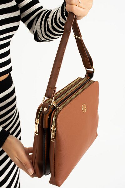 Sanmorris 1329 Women's 4 Compartment Faux Leather Adjustable Cross Strap Postman Shoulder Bag