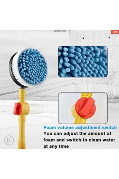 OEM Perie rotativă auto, 2 în 1, cu recipient de spumă, jet de apă, mâner extensibil, conexiune furtun, galben