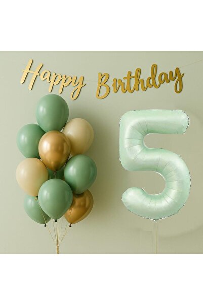 TATLI GÜNLER 5 Yaş Doğum Günü Balon Seti Küf Yeşili Konsept Folyo Balon Happy Birthday Banner Balon Buketi