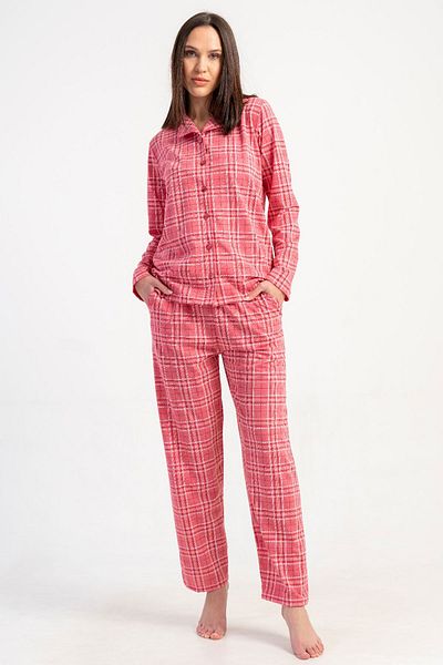 VİENETTA Women's Lapel All Button Long Sleeve Pajama Set, 503019