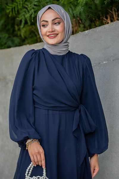 Tesettür Çarşım Delicate Matte Chiffon Hijab Evening Dress-Laci