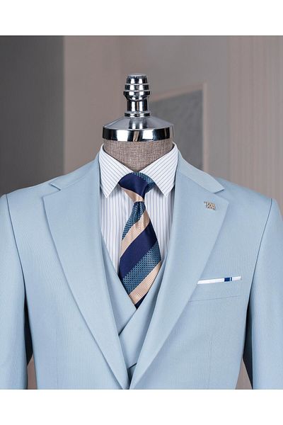 TerziAdemAltun Italian Style Slim Fit Jacket Vest Pants Suit Blue T14185