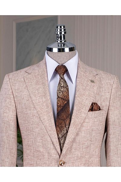 TerziAdemAltun Italian Style Slim Fit Jacket Pants Suit Brown T14458
