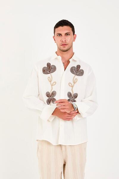 Rocqerx R-6093 Вишивка Детальна Сорочка з довгими рукавами