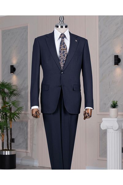 TerziAdemAltun Regular Fit 6 Drop Jacket Pants Suit Navy Blue T14393