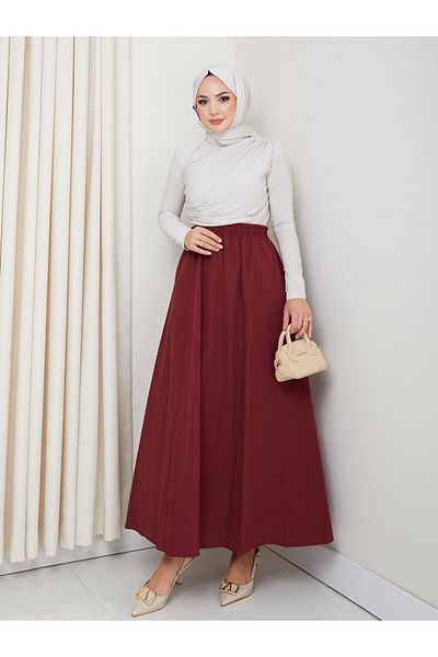Kirazgym Fusta Hijab evazată din 6 piese Terikoton cu buzunare și talie elastică