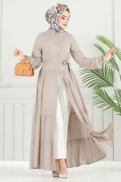 ModaMerve Viscose Dress with Elastic Cuffs 1124Bgs895-M Mink