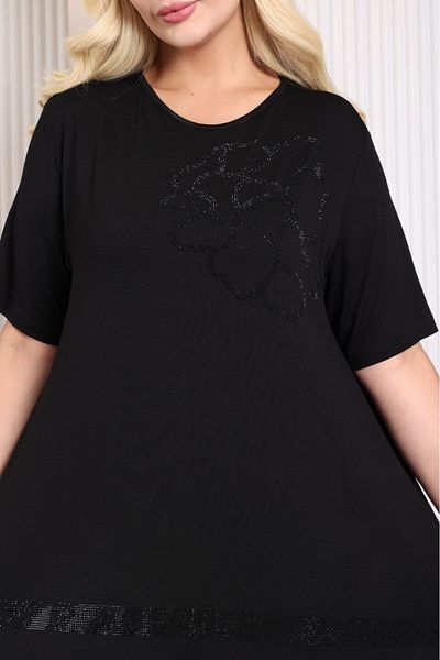 sinemisxxl Lycra Viscose Plus Size Short Sleeve Black Tunic