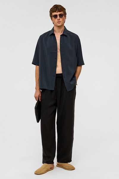 VAMOSCLO Basic Oversize Short Sleeve Modal Shirt Smoked