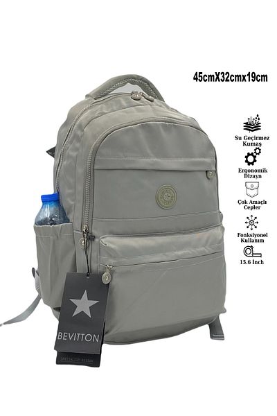 Harmela Water Resistant Fabric School Bag Unisex School Backpack 20289 Grey
