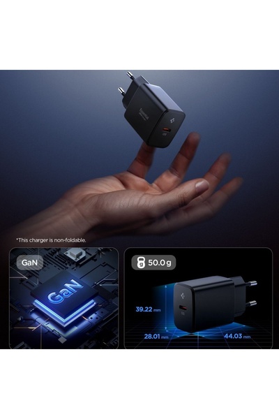 Spigen Încărcător de perete, 20W, Tip-C, GaN, încărcare rapidă - Essential (EE201EU) - Alb