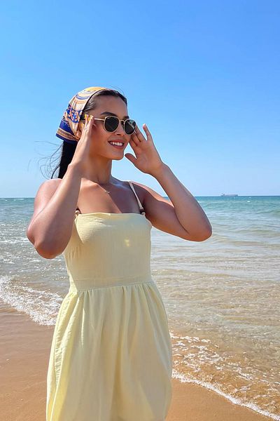 Neşeli Butik Women's Yellow Strap Back Detail Summer Dress Nbmy3796
