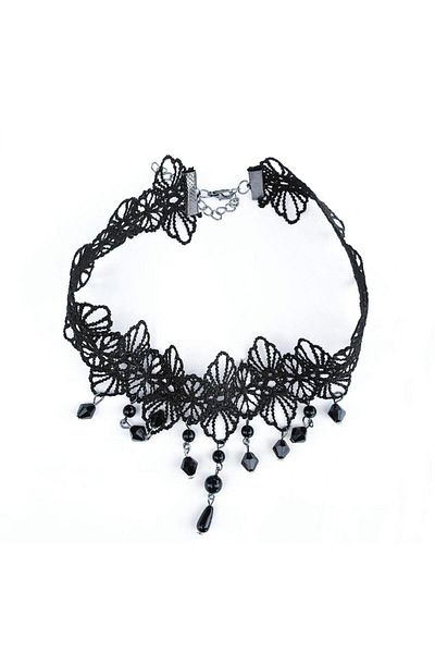 Yıldız Accessory Stylish Gothic Modern Black Lace Beaded Choker Necklace