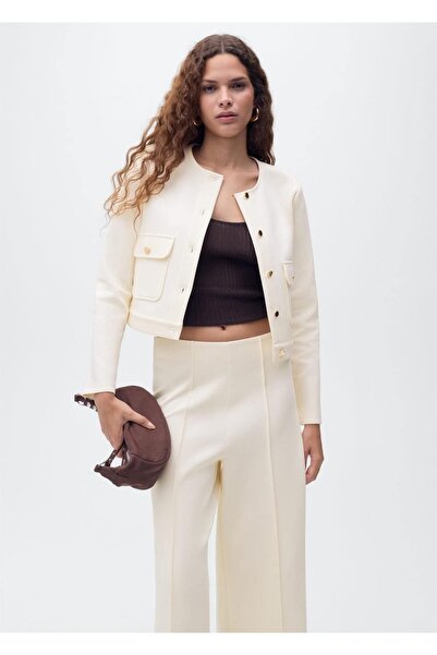 MANGO Woman Pamuklu cepli crop ceket