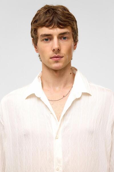 VAMOSCLO Оверсайз смугаста сорочка з коротким рукавом з модального полотна, біла